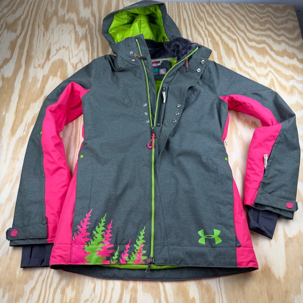 Under Armour Womens ColdGear Infrared Ski Jacket Gray Pink Green Snowboard Coat
